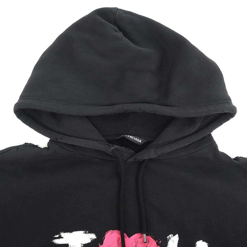 Balenciaga I Love Medium Fit Hoodie Distressed Black