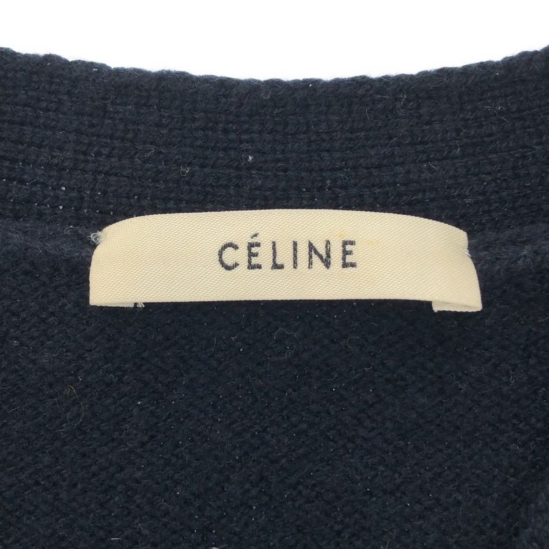 Celine by Phoebe Philo Fur Button Cashmere Knit Cardigan 2 Navy