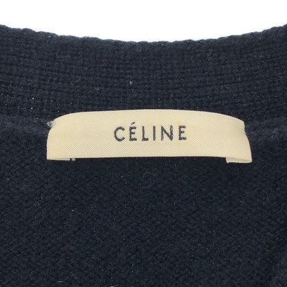 Celine by Phoebe Philo Fur Button Cashmere Knit Cardigan 2 Navy