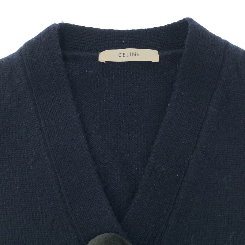 Celine by Phoebe Philo Fur Button Cashmere Knit Cardigan 2 Navy