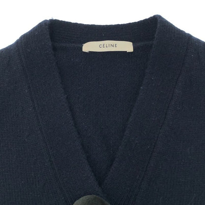 Celine by Phoebe Philo Fur Button Cashmere Knit Cardigan 2 Navy