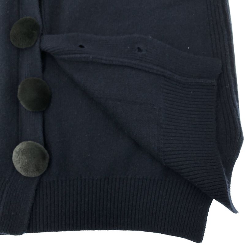 Celine by Phoebe Philo Fur Button Cashmere Knit Cardigan 2 Navy