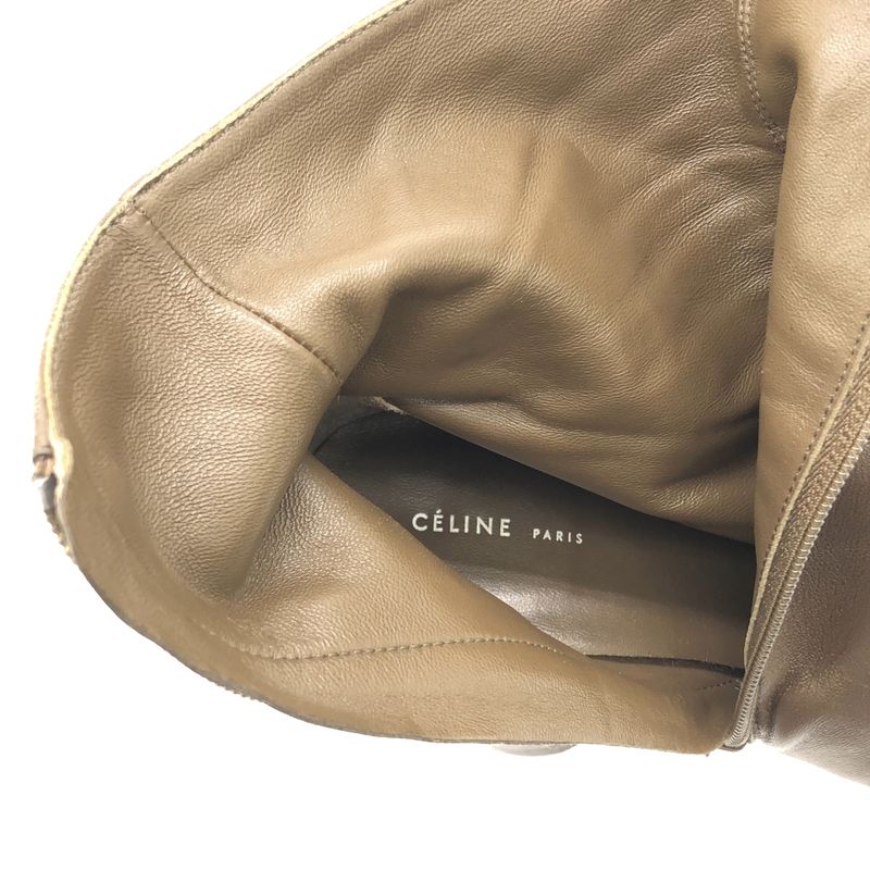 Celine by Phoebe Philo Chunky Heel Side Zip Leather Boots Khaki 37