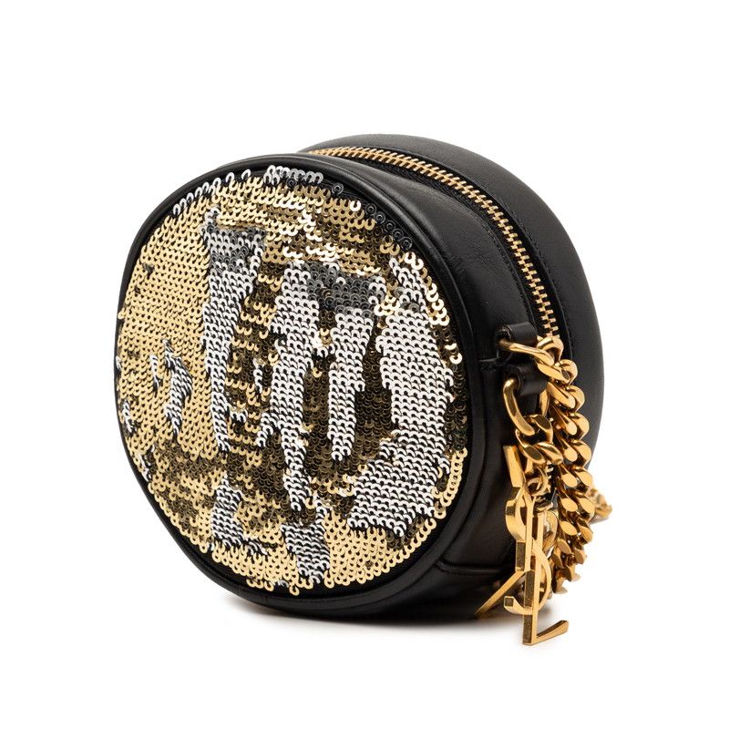 Saint Laurent Cassandra Crossbody Chain Shoulder Bag Black Gold Leather Sequin