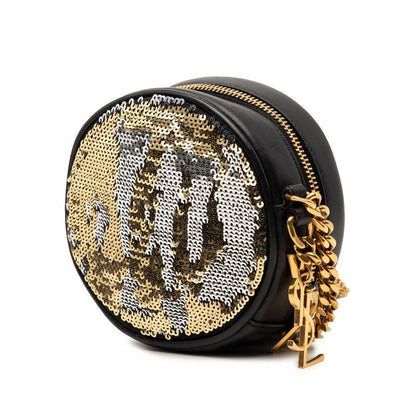 Saint Laurent Cassandra Crossbody Chain Shoulder Bag Black Gold Leather Sequin