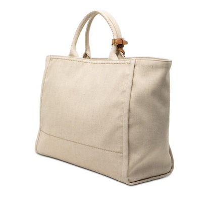 Prada White Beige Canvas Leather