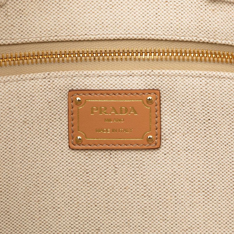 Prada White Beige Canvas Leather