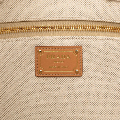 Prada White Beige Canvas Leather