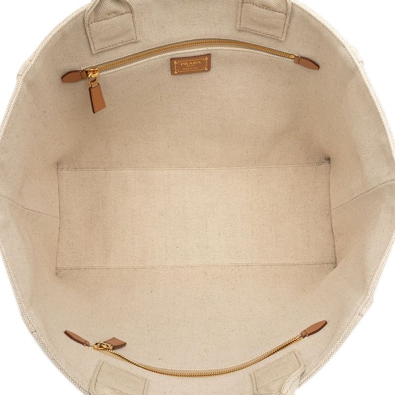 Prada White Beige Canvas Leather