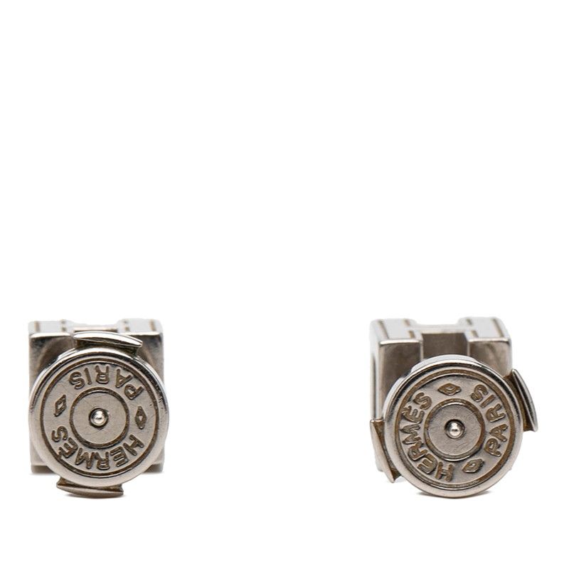 Hermes Cage de Ash Cube Stud Earrings Silver Ivory Metal