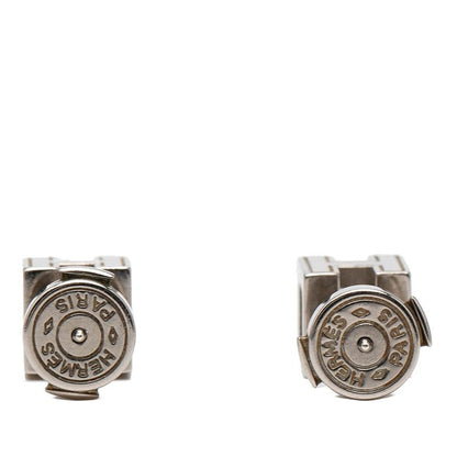 Hermes Cage de Ash Cube Stud Earrings Silver Ivory Metal