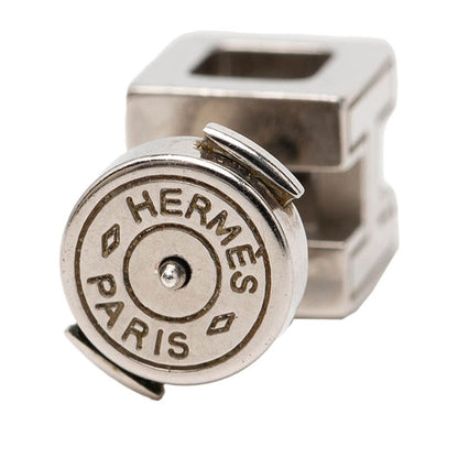 Hermes Cage de Ash Cube Stud Earrings Silver Ivory Metal