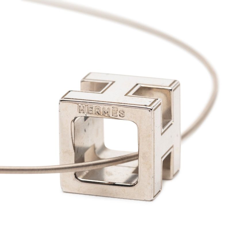 Hermes Cage de Ash Cube Silver Metal Necklace