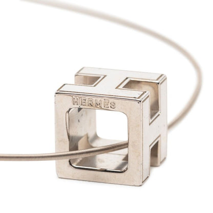 Hermes Cage de Ash Cube Silver Metal Necklace