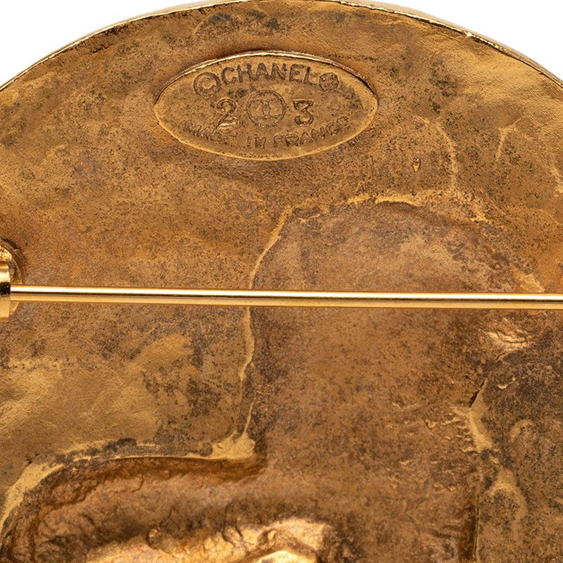 Chanel Lion CC Logo Vintage Brooch Gold Plated