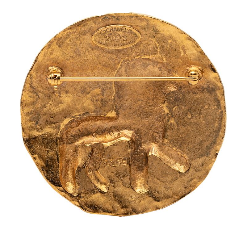 Chanel Lion CC Logo Vintage Brooch Gold Plated
