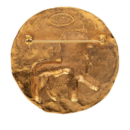 Chanel Lion CC Logo Vintage Brooch Gold Plated