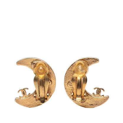 Chanel CC Logo Crescent Moon Rhinestone Gold Plated Ring