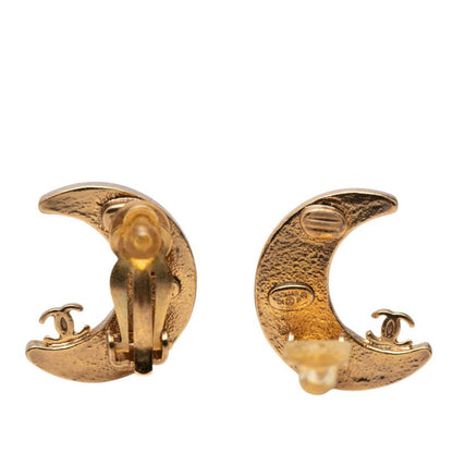Chanel CC Logo Crescent Moon Rhinestone Gold Plated Ring