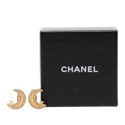 Chanel CC Logo Crescent Moon Rhinestone Gold Plated Ring