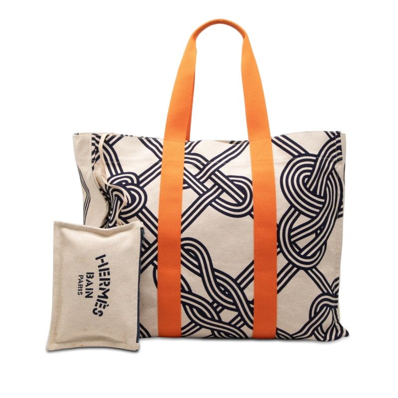 Hermes Ne Marant Beige Orange Navy Cotton Pouch