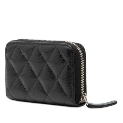 Chanel CC Logo Quilted Classic Zip Coin Purse Black Caviar Leather