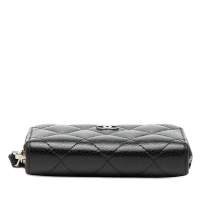 Chanel CC Logo Quilted Classic Zip Coin Purse Black Caviar Leather