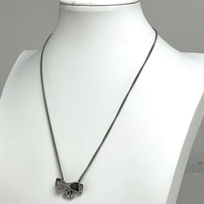 Chanel CC Logo Ribbon Motif Necklace Silver Plated