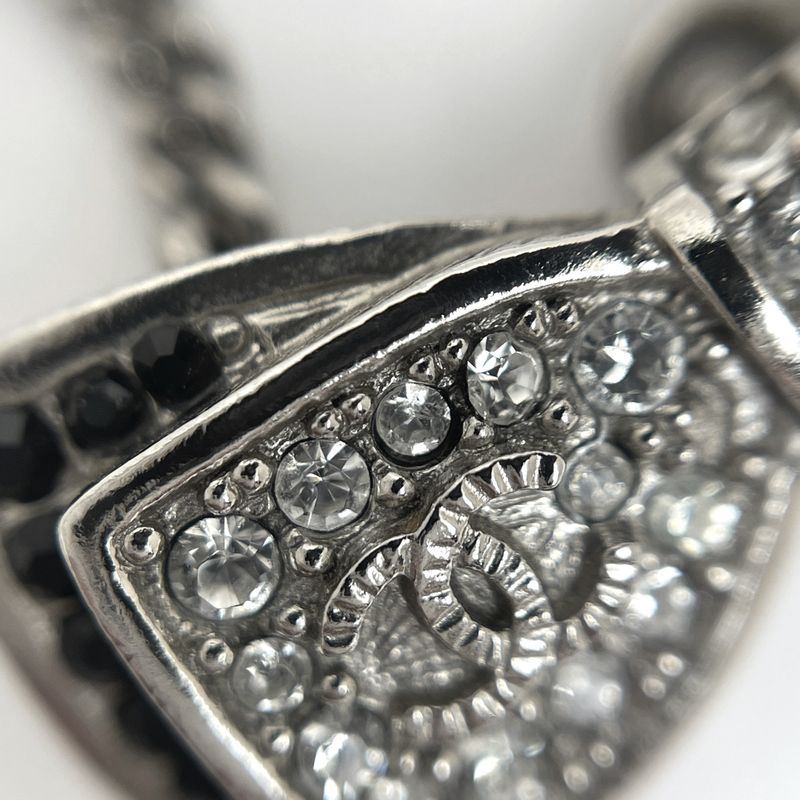 Chanel CC Logo Ribbon Motif Necklace Silver Plated
