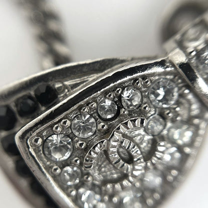 Chanel CC Logo Ribbon Motif Necklace Silver Plated