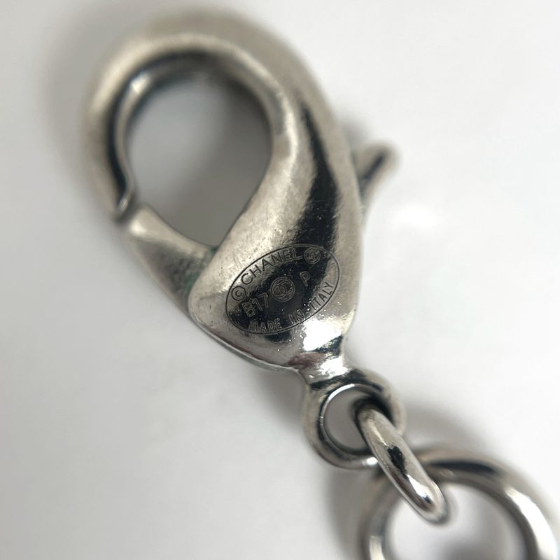 Chanel CC Logo Ribbon Motif Necklace Silver Plated
