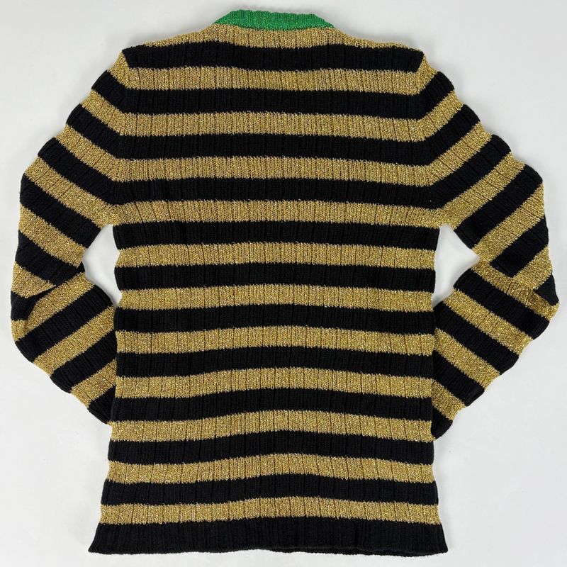 Gucci Border Knit Studded Heart Top Sweater Gold Black Green