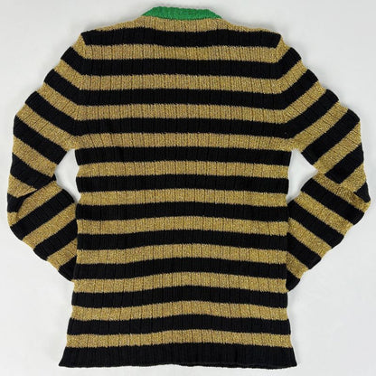 Gucci Border Knit Studded Heart Top Sweater Gold Black Green