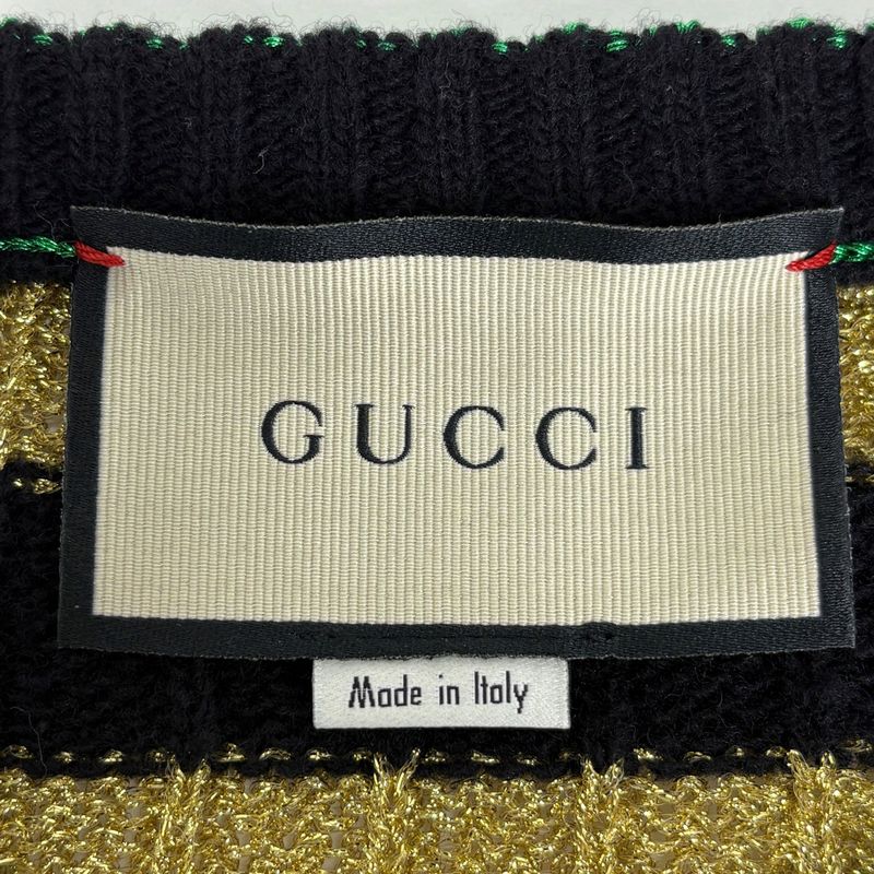 Gucci Border Knit Studded Heart Top Sweater Gold Black Green