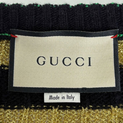 Gucci Border Knit Studded Heart Top Sweater Gold Black Green