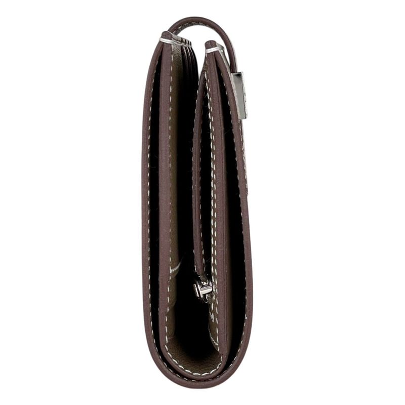 Hermes Bearn Compact Logo Vo Madame Bifold Wallet Leather Etoupe