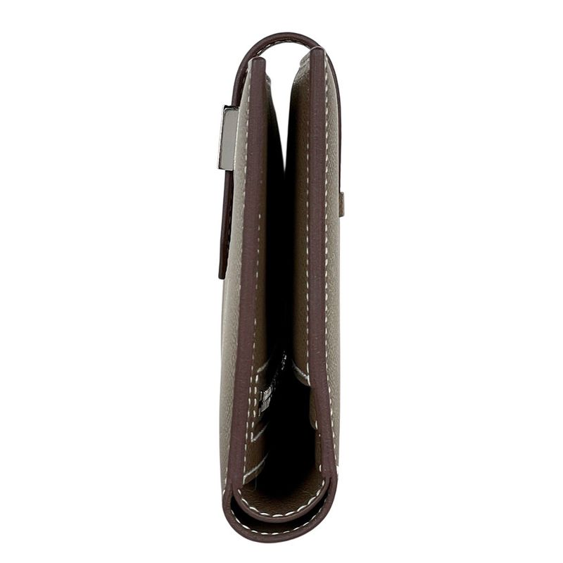 Hermes Bearn Compact Logo Vo Madame Bifold Wallet Leather Etoupe