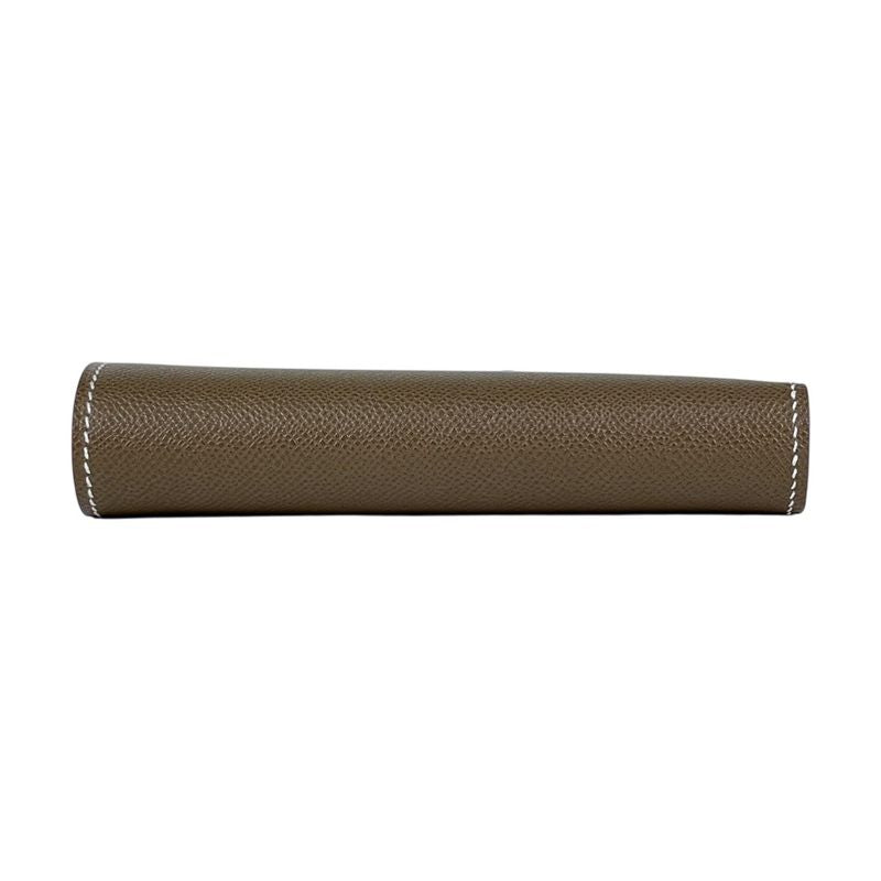 Hermes Bearn Compact Logo Vo Madame Bifold Wallet Leather Etoupe