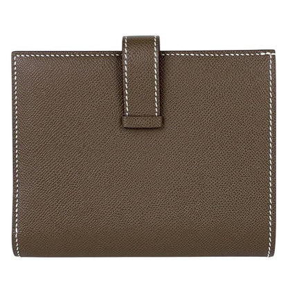 Hermes Bearn Compact Logo Vo Madame Bifold Wallet Leather Etoupe