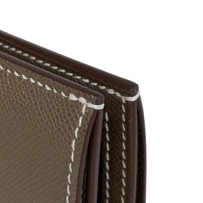 Hermes Bearn Compact Logo Vo Madame Bifold Wallet Leather Etoupe