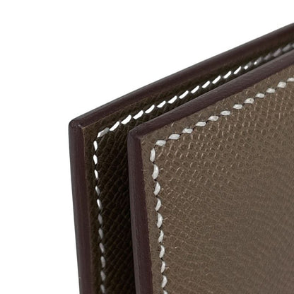 Hermes Bearn Compact Logo Vo Madame Bifold Wallet Leather Etoupe