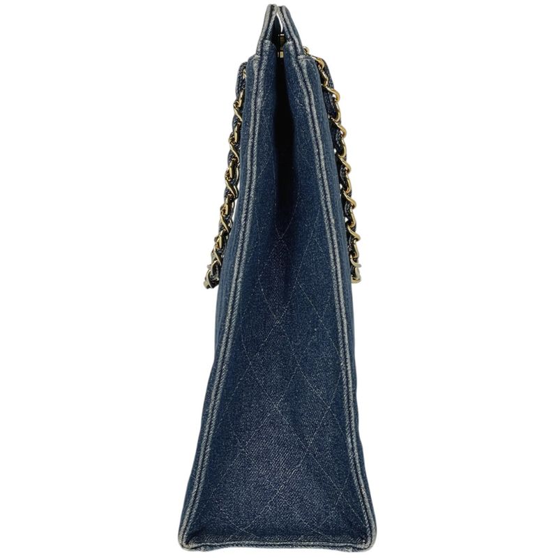 Chanel CC Logo Chain Tote Quilted Denim Blue