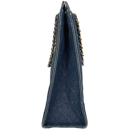 Chanel CC Logo Chain Tote Quilted Denim Blue
