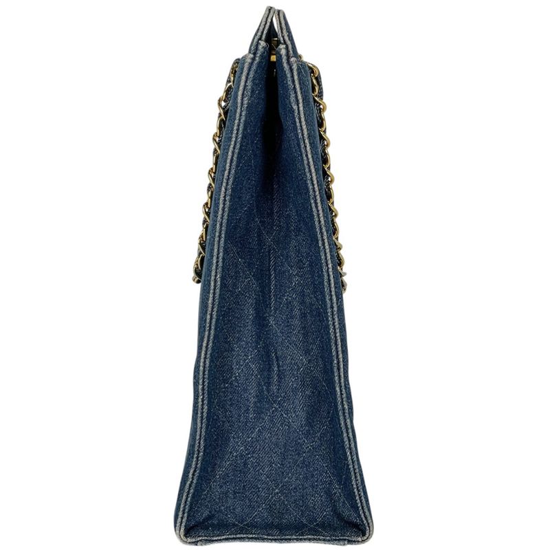 Chanel CC Logo Chain Tote Quilted Denim Blue
