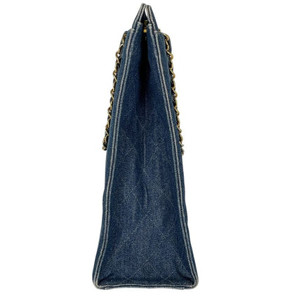 Chanel CC Logo Chain Tote Quilted Denim Blue