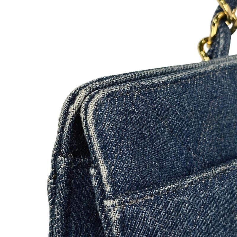 Chanel CC Logo Chain Tote Quilted Denim Blue