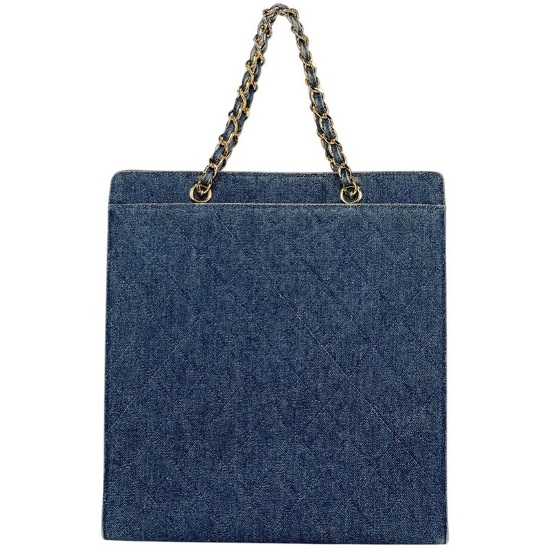 Chanel CC Logo Chain Tote Quilted Denim Blue