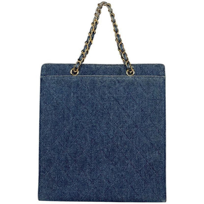 Chanel CC Logo Chain Tote Quilted Denim Blue