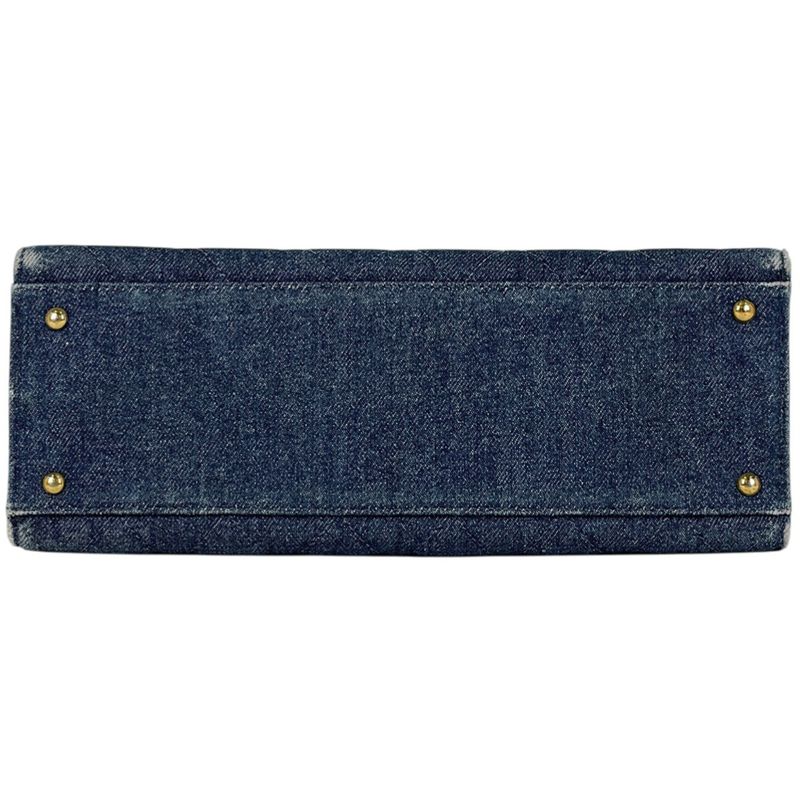 Chanel CC Logo Chain Tote Quilted Denim Blue