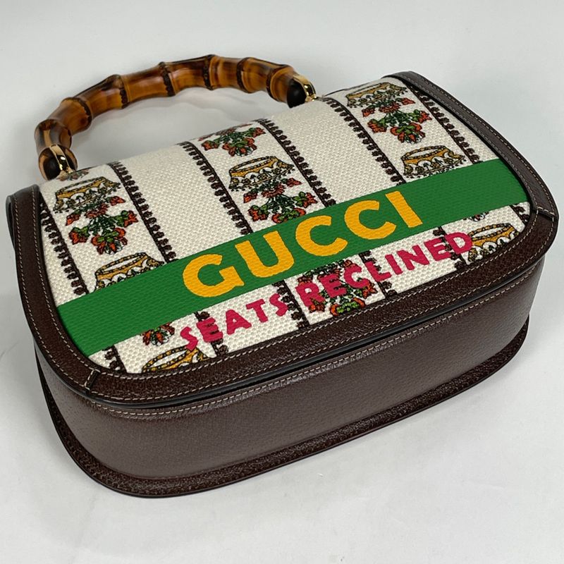Gucci Bamboo 2-Way Shoulder Bag Anniversary Canvas Ivory - Brown Multicolor